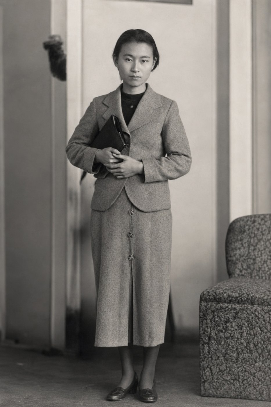 The same portrait with its blacks and whites recovered, still monochrome